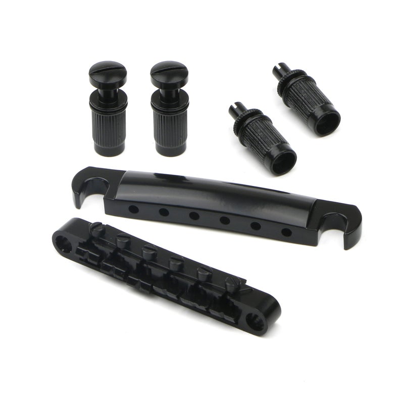 Swhmc Tune-O-Matic Bridge Studs & Tailpiece Set for Gibson/Epiphone Les Paul, Black Alloy Electric Guitar Bridge Parts with Studs, Fully Adjustable Saddles - Image 2